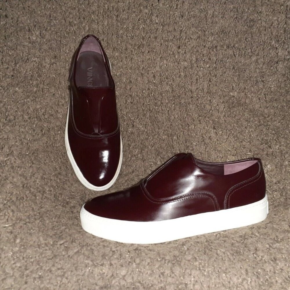 VINCE-Nelson-Oxblood Burgundy Shiny Leather-Laceless Oxford Skate Sneakers-6-NEW